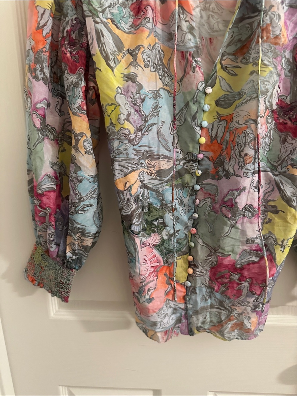 Alice + Olivia Pastel Marble-Print Button Front Blouse - Picture 2 of 3